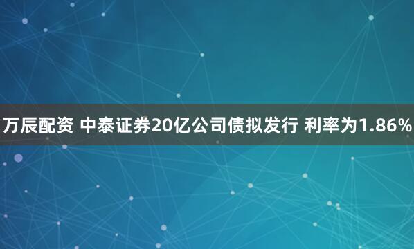 万辰配资 中泰证券20亿公司债拟发行 利率为1.86%